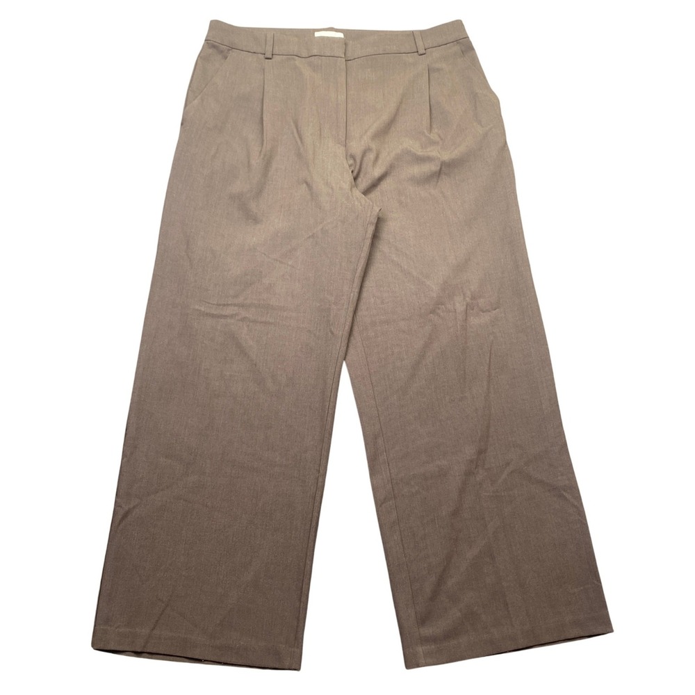 HM Womens Brown Pleated Wide Leg Dress Pants Trousers Size 16 Grunge Preppy